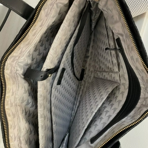 LO & SONS $578 Seville Leather 15 Tote Bag w/ 13" Inner Shell  GRAY Black - Picture 13 of 16